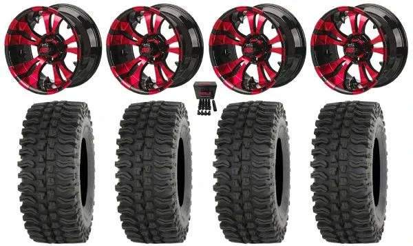 LSI Warlock 14″ Golf Wheels Black/Red 23″ BDC Tires E-Z-GO & Club Car