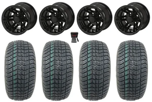 LSI Yukon 10″ Golf Wheels Matte Black 22″ Excel Classic Tires E-Z-GO & Club Car
