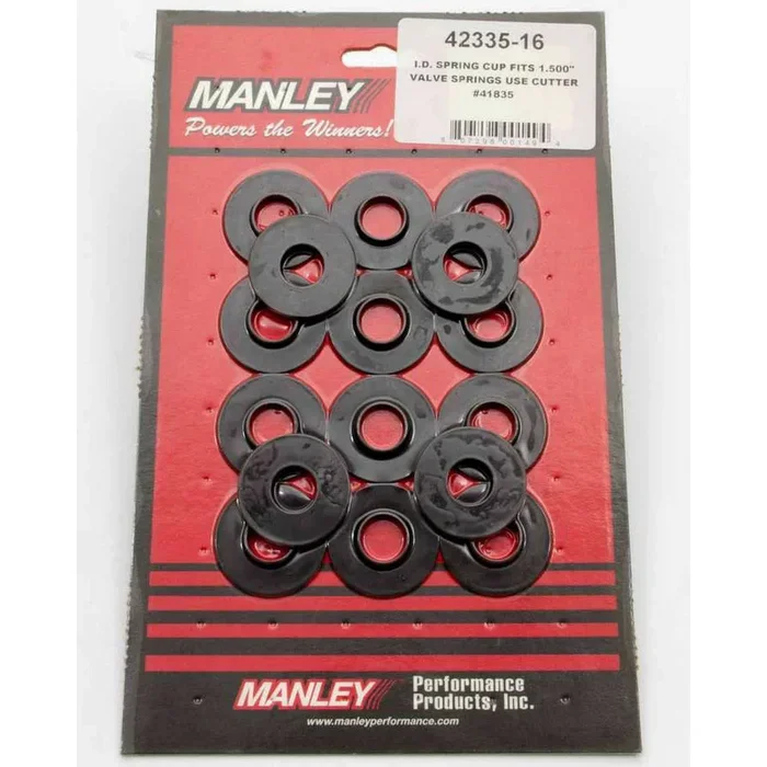 Manley 1.580 Diameter Valve Spring Cups – Spring O.D.: 1.580 “, Cup O.D.: 1.570 “, Cup I.D.: .635 “, Wall/Shlder Height: .140 “, Shlder Dia: .825 ” – (Set of 16)