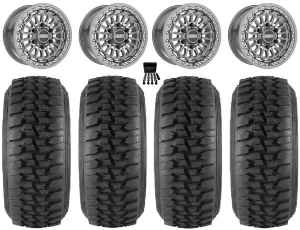 Metal FX Delta 6R Beadlock 15″ Wheels Gunmetal Contrast Cut 30″ Desert Series Tires Can-Am Maverick R