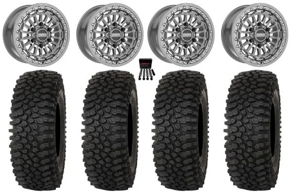 Metal FX Delta 6R Beadlock 15″ Wheels Gunmetal Contrast Cut 37″ Roctane STX Tires Can-Am Maverick R