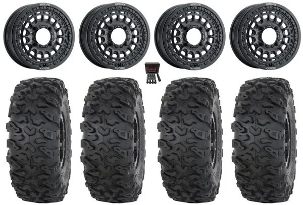 Metal FX Hitman Bdlk 15″ Wheels Bk 30″ Roctane T4 Tires Kawasaki Mule Pro FXT KRX / Yamaha Wolverine RMAX / YXZ 2019+
