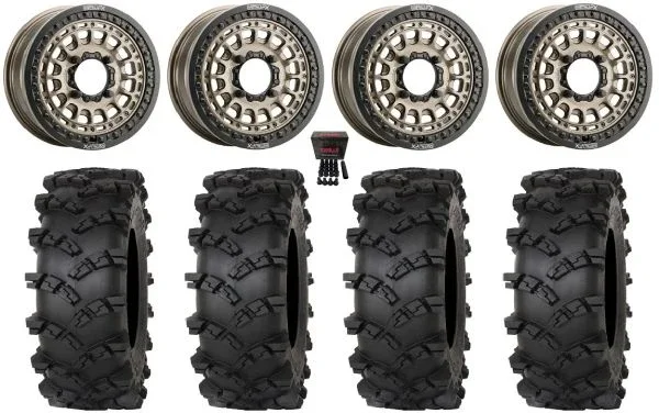 Metal FX Hitman Beadlock 15″ Wheels Bronze 32″ Outlaw M/T Tires Can-Am Maverick X3 / Honda Pioneer 1000 / Talon