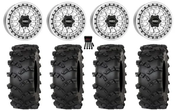 Metal FX Outlaw 6R Beadlock 15″ Wheels Raw 35″ Outlaw M/T Tires Can-Am Maverick R