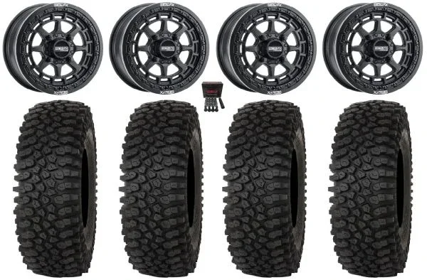 Metal FX Outlaw Bdlk 15″ Wheels Bk 32″ Roctane STX Tires Kawasaki Mule Pro FXT KRX / Yamaha Wolverine RMAX / YXZ 2019+
