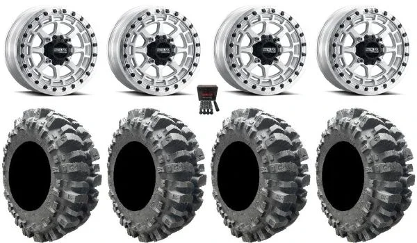 Metal FX Outlaw Bdlk 15″ Wheels Raw 31″ Bogger Tires Kawasaki Mule Pro FXT KRX / Yamaha Wolverine RMAX / YXZ 2019+