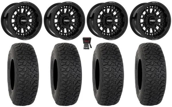 Metal FX Slayer Beadlock 15″ Wheels Black 35″ DX440 Tires Kawasaki Teryx Mule