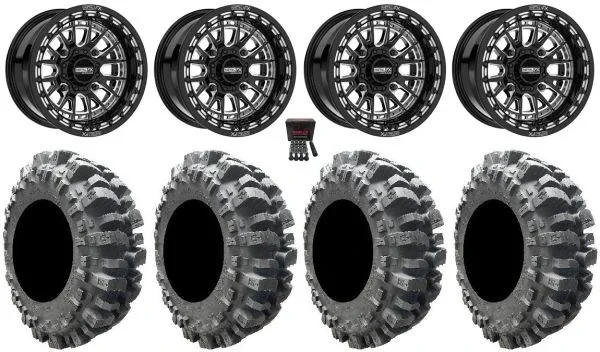 Metal FX Slayer Beadlock CC 15″ Wheels Bk 30″ Bogger Tires Kawasaki Mule Pro FXT KRX / Yamaha Wolverine RMAX / YXZ 2019+
