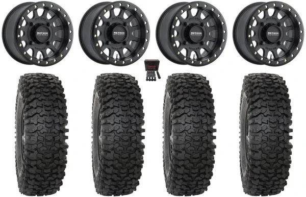 Method 401 Bdlk 14″ Wheels Bk 4+3 27″ RC500 Tires Can-Am Commander Maverick Renegade Outlander Defender