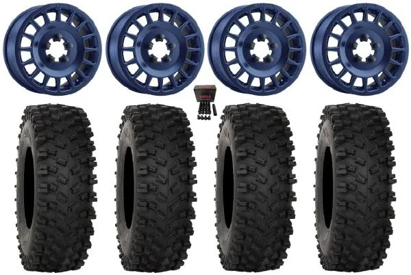 Method 407 15″ Wheels Bahia Blue 32″ ATX470 Tires Polaris RZR Turbo R & Pro R Ranger 1500 Xpedition