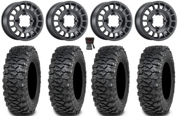 Method 409 14″ Wheels Black (4+3) 30″ Savage XT Tires Kawasaki Mule Pro FXT KRX / Yamaha Wolverine RMAX / YXZ 2019+