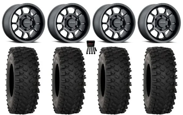 Method 409 15″ Wheels Black 37″ ATX470 Tires Can-Am Maverick R