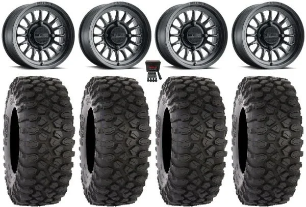 Method 411 15″ Black (4+3) Wheels 32″ XC450 Tires Can-Am Commander Maverick Renegade Outlander Defender