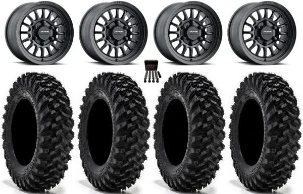 Method 411 15″ Wheels Black 32″ Warrior XT Sticky Tires Can-Am Maverick R