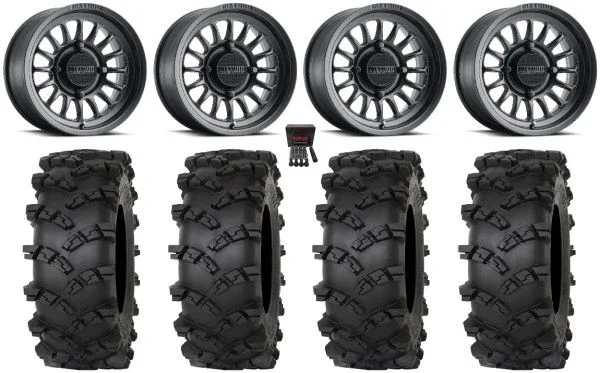 Method 411 15″ Wheels Black (4+3) 33″ Outlaw M/T Tires Can-Am Maverick X3 / Honda Pioneer 1000 / Talon