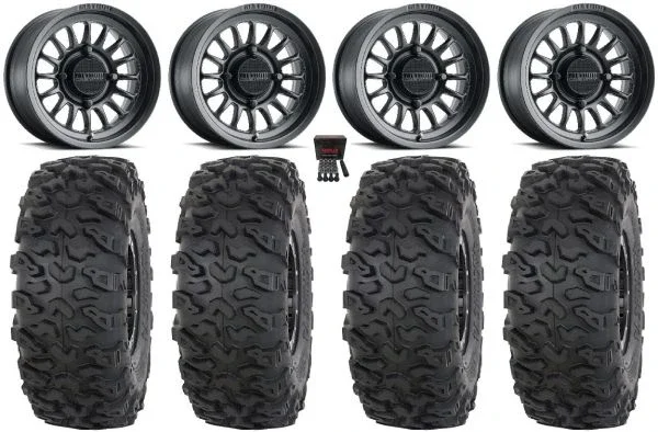 Method 411 15″ Wheels Black (4+3) 33″ Roctane T4 Tires Can-Am Commander Maverick Renegade Outlander Defender