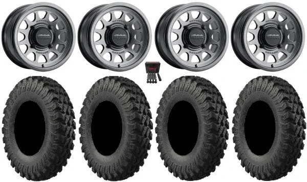 Method 414 14″ Graphite +38mm Wheels 30″ MotoRally Tires Polaris Sportsman / RZR / Ranger