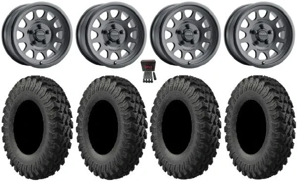 Method 414 15″ Wheels Black +13mm 33″ MotoRally Tires CFMoto UForce U10 Pro / U10 XL Pro / ZForce Z10 / Z10-4