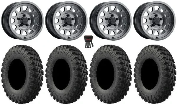 Method 414 15″ Wheels Graphite +13mm 30″ MotoRally Tires Polaris RZR Turbo R & Pro R Ranger 1500 Xpedition