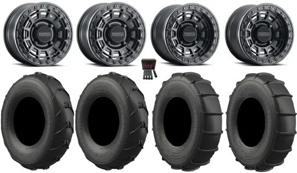 Method 415 Bdlk 15″ Wheels Bk +38mm/+25mm 33″ Sand Slinger Tires Can-Am Maverick X3 / Honda Pioneer 1000 / Talon