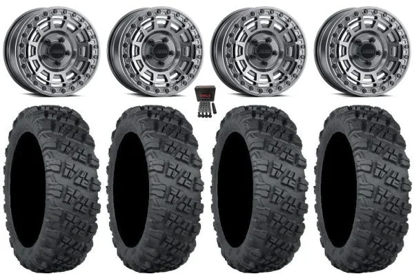 Method 415 Bdlk 15″ Wheels Gr +38mm 33″ Versa Cross V3 Tires CFMoto UForce U10 Pro / U10 XL Pro / ZForce Z10 / Z10-4