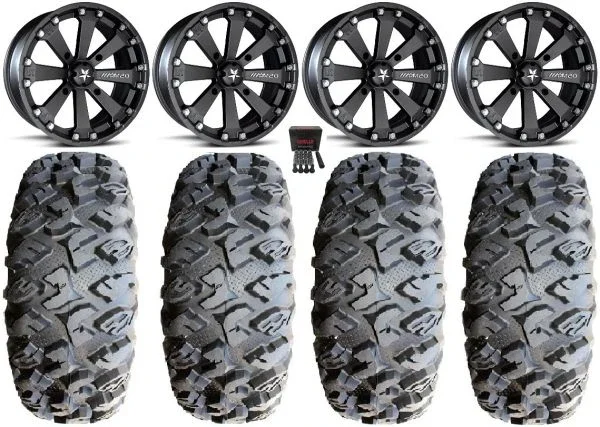 MSA Black Kore 14″ ATV Wheels 28″ MotoClaw Tires Honda Rincon Yamaha Rhino Kawasaki Brute Force Suzuki KingQuad