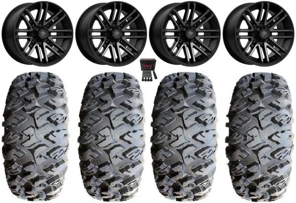 MSA Black Rogue 14″ UTV Wheels 32″ MotoClaw Tires Kawasaki Teryx Mule