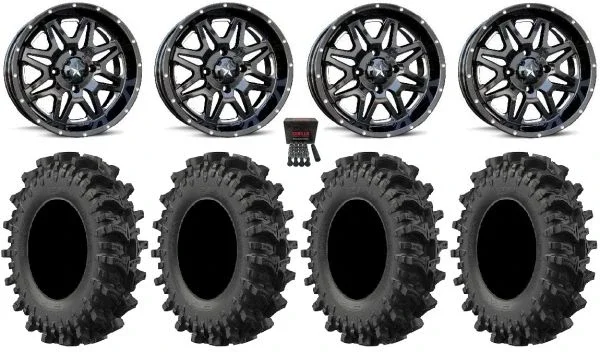 MSA Black Vibe 14″ UTV Wheels 30″ MotoSalyer Tires Honda Pioneer