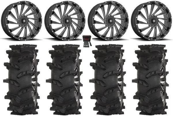 MSA Blade 22″ Wheels Milled 35″ Outlaw Max Tires Kawasaki Mule Pro FXT KRX / Yamaha Wolverine RMAX / YXZ 2019+