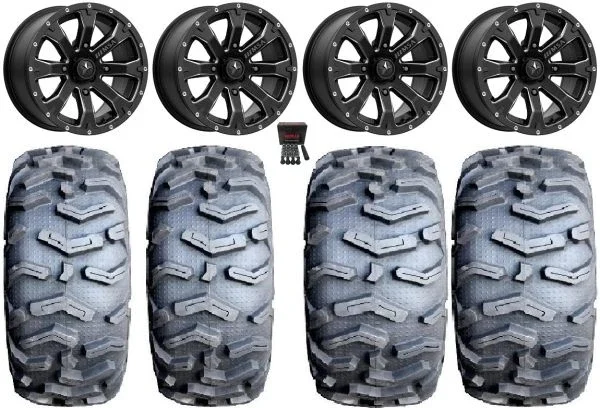 MSA Bounty 14″ Wheels Black 26″ MotoForce Tires Honda Rincon Yamaha Rhino Kawasaki Brute Force Suzuki KingQuad