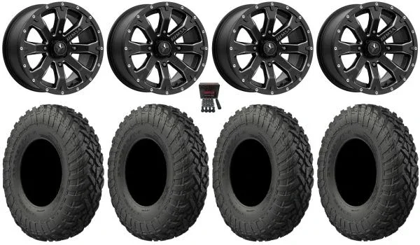 MSA Bounty 15″ Wheels Black 32″ Gripper T/R/K Tires Can-Am Commander Maverick Renegade Outlander Defender
