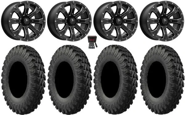 MSA Bounty 15″ Wheels Black 32″ MotoRally Tires Can-Am Maverick X3 / Honda Pioneer 1000 / Talon