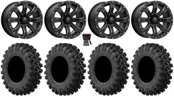 MSA Bounty 15″ Wheels Black 37″ MotoRavage XL Tires Kawasaki Teryx Mule