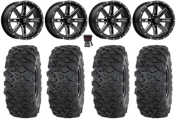 MSA Boxer 15″ Wheels Milled 32″ Roctane T4 Tires Can-Am Maverick X3 / Honda Pioneer 1000 / Talon