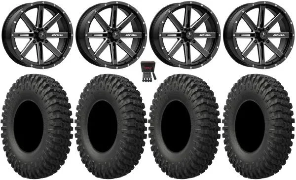 MSA Boxer 18″ Wheels Milled 37″ MotoCrusher Tires Can-Am Maverick X3 / Honda Pioneer 1000 / Talon