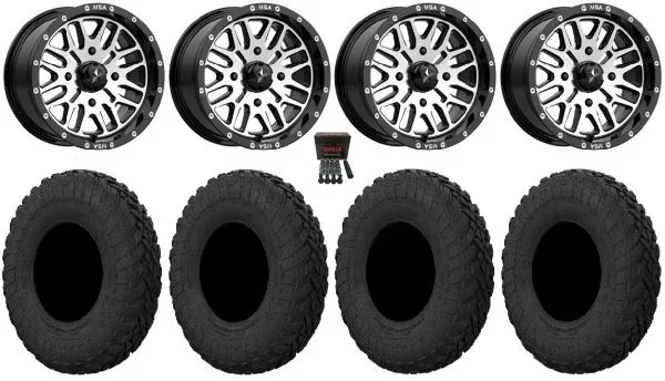 MSA Brute 15″ Wheels Machined 32″ Gripper R/T Tires Kawasaki Mule Pro FXT KRX / Yamaha Wolverine RMAX / YXZ 2019+