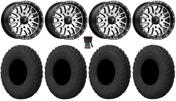 MSA Brute 15″ Wheels Machined 33″ Gripper R/T Tires Kawasaki Mule Pro FXT KRX / Yamaha Wolverine RMAX / YXZ 2019+