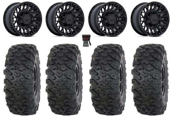 MSA Clubber 14″ Wheels Black 32″ Roctane T4 Tires Kawasaki Teryx Mule