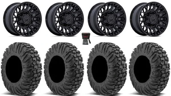 MSA Clubber 15″ Wheels Black 34″ MotoVator Tires Can-Am Commander Maverick Renegade Outlander Defender