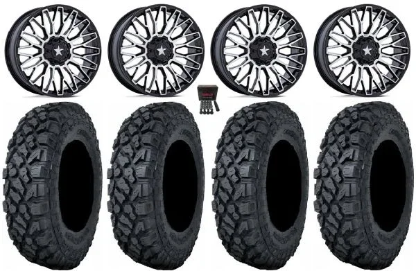 MSA Clubber 15″ Wheels Machined 32″ Klever X/T Tires Kawasaki Mule Pro FXT KRX / Yamaha Wolverine RMAX / YXZ 2019+