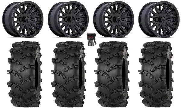 MSA Creed 14″ Wheels Black 28″ Outlaw M/T Tires Can-Am Maverick X3 / Honda Pioneer 1000 / Talon
