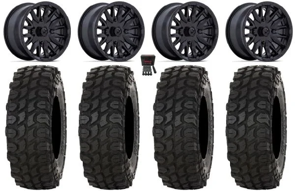 MSA Creed 14″ Wheels Black 32″ XComp ATR Tires Kawasaki Teryx Mule
