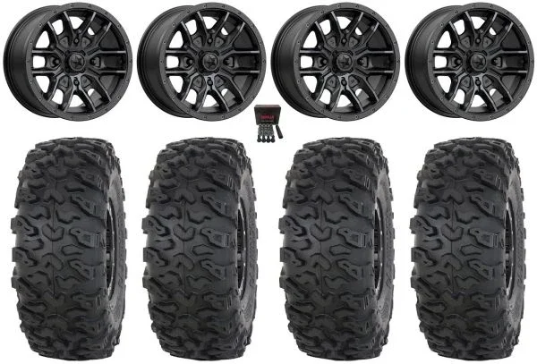 MSA Fang 15″ Wheels Black 33″ Roctane T4 Tires Yamaha Viking Wolverine YXZ1000R