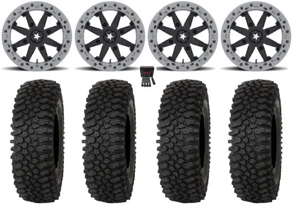 MSA Lok2 Beadlock 14″ Wheels Black 32″ Roctane ST Tires Kawasaki Teryx Mule