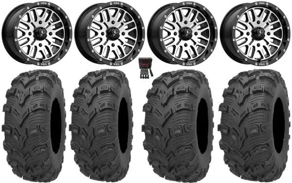 MSA Machined Brute 14″ UTV Wheels 28″ Bear Claw EVO Tires Can-Am Maverick X3 / Honda Pioneer 1000 / Talon