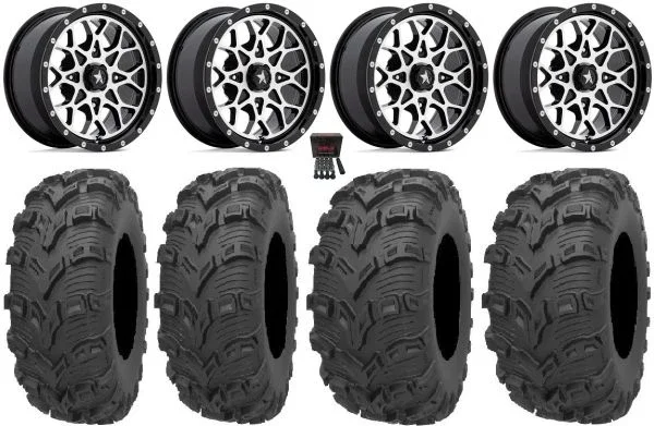 MSA Portal 14″ Wheels Machined 28″ Bear Claw EVO Tires Kawasaki Teryx Mule