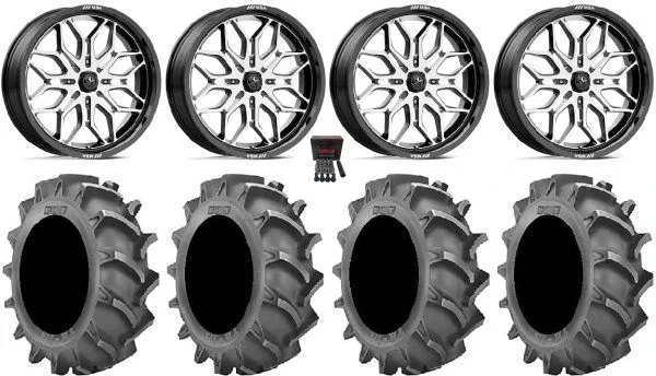 MSA Sniper 24″ Wheels Machined 42×9.5 BKT 171 Tires Can-Am Maverick X3 / Honda Pioneer 1000 / Talon