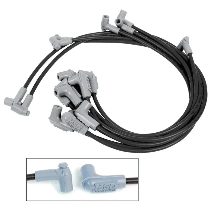 MSD 8.5mm Super Conductor Spark Plug Wire Set – Spiral Core – 8.5mm – Black – 90° Plug Boot – Chevy, GMC – SB – V8