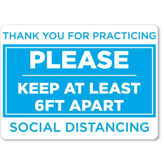 Please Keep Your Distance 16.5″ x 12″ Blue/White Floor Sign