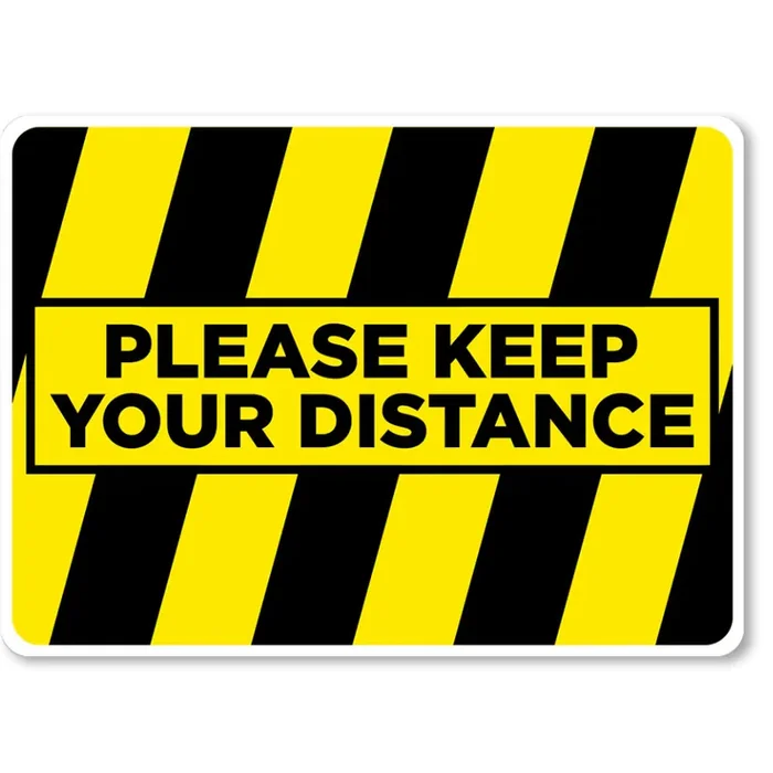 Please Keep Your Distance – 16.5″ x 12″ Blk/Ylw Floor Sign